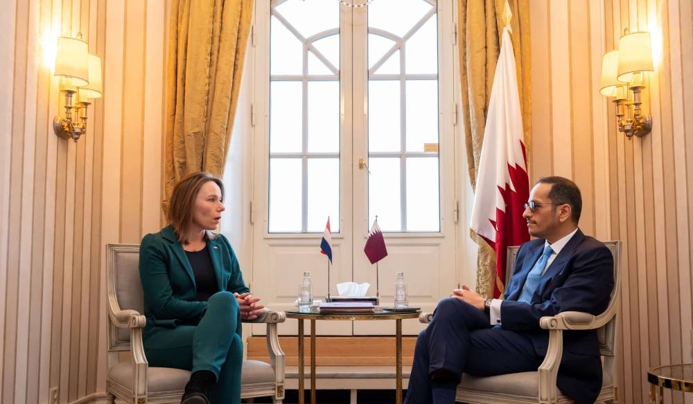 HE the Prime Minister and Minister of Foreign Affairs Sheikh Mohamed bin Abdulrahman bin Jassim al-Thani meets with Netherlands Minister of Foreign Affairs Hanke Bruins.