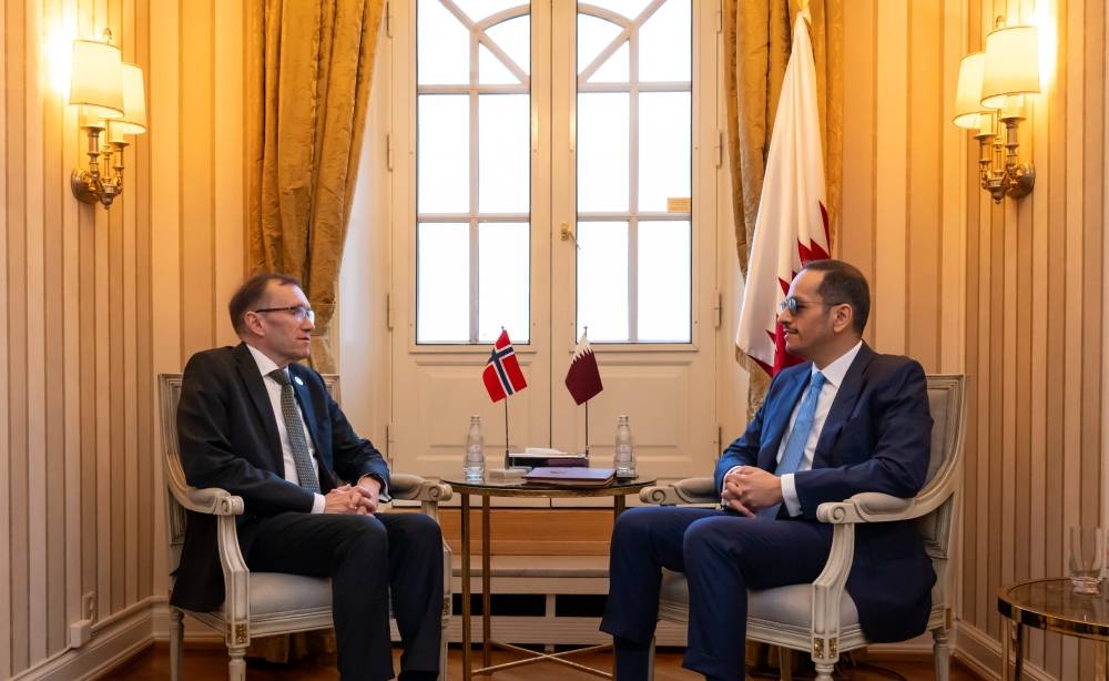 HE the Prime Minister and Minister of Foreign Affairs Sheikh Mohamed bin Abdulrahman bin Jassim al-Thani meets with Norway's Minister of Foreign Affairs Espen Barth Eide.