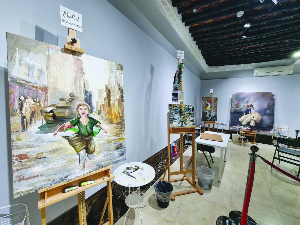 Artworks depicting the current condition in Gaza will be showcased soon at an exhibition at Souq Waqif Art Centre. Proceeds from the sale of the artworks will be donated to support the people of Palestine in Gaza. PICTURE: Joey Aguilar