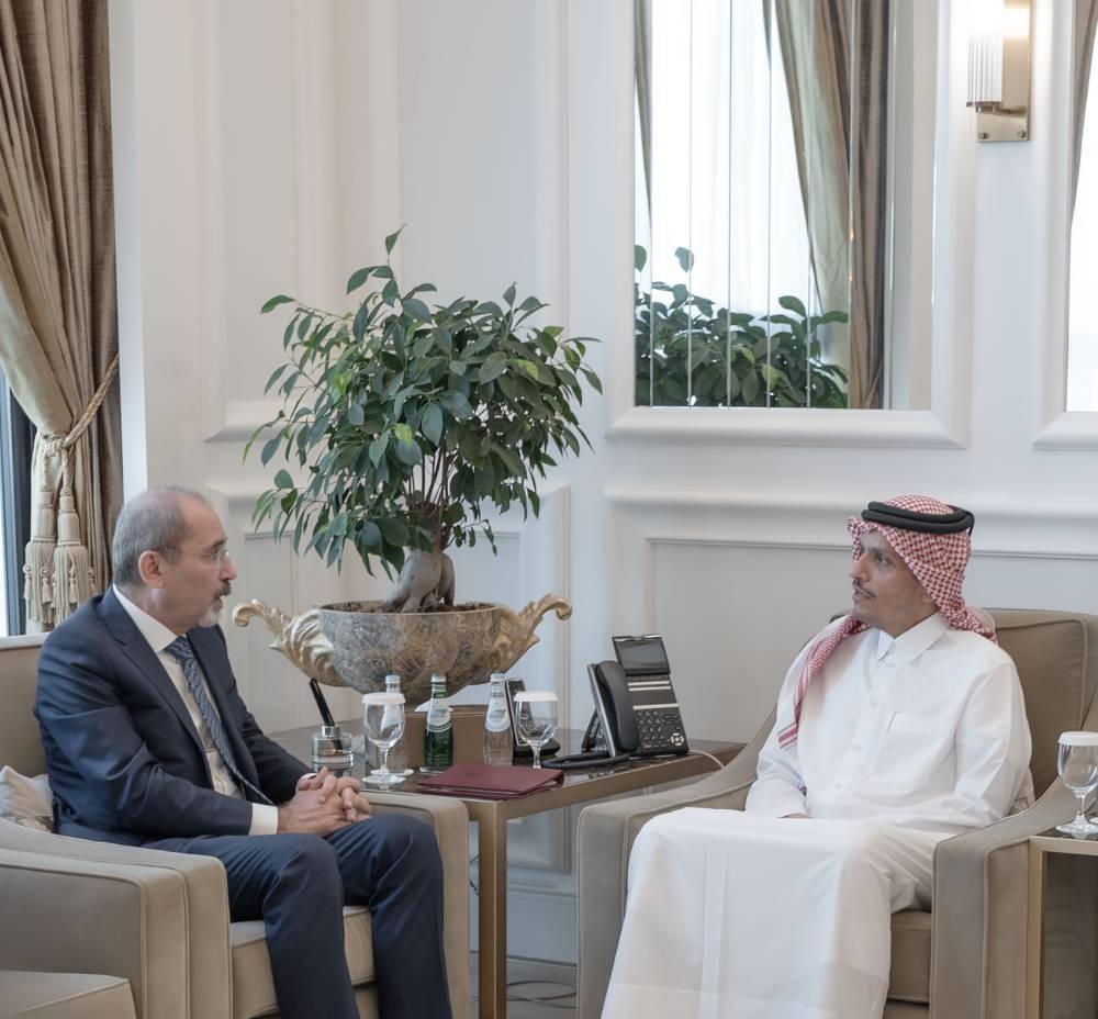HE the Prime Minster and Minister of Foreign Affairs Sheikh Mohamed bin Abdulrahman bin Jassim al-Thani meets with the Deputy Prime Minister and Minister of Foreign Affairs and Expatriates of Jordan Dr Ayman al-Safadi.