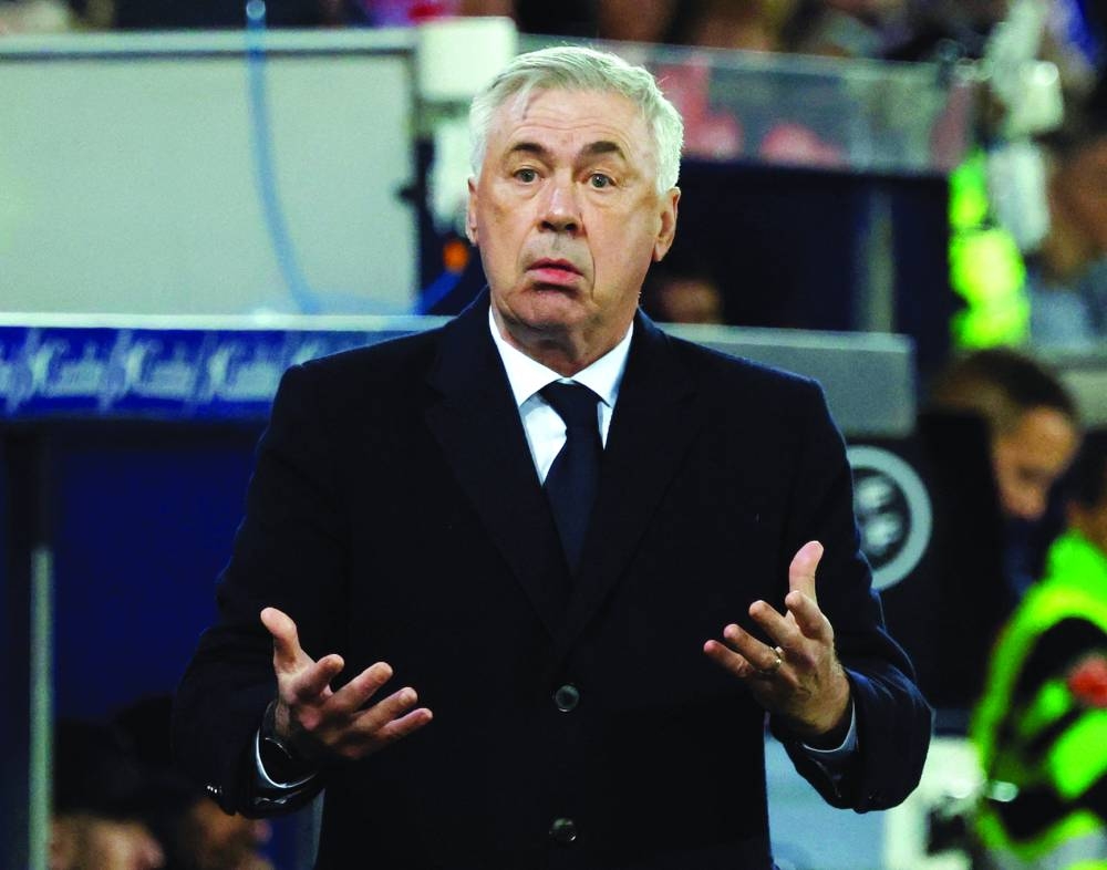 FILE PHOTO: Soccer - Real Madrid coach Carlo Ancelotti reacts during LaLiga match against Deportivo Alaves - Estadio Mendizorroza, Vitoria-Gasteiz, Spain - December 21, 2023  REUTERS/Vincent West/File Photo