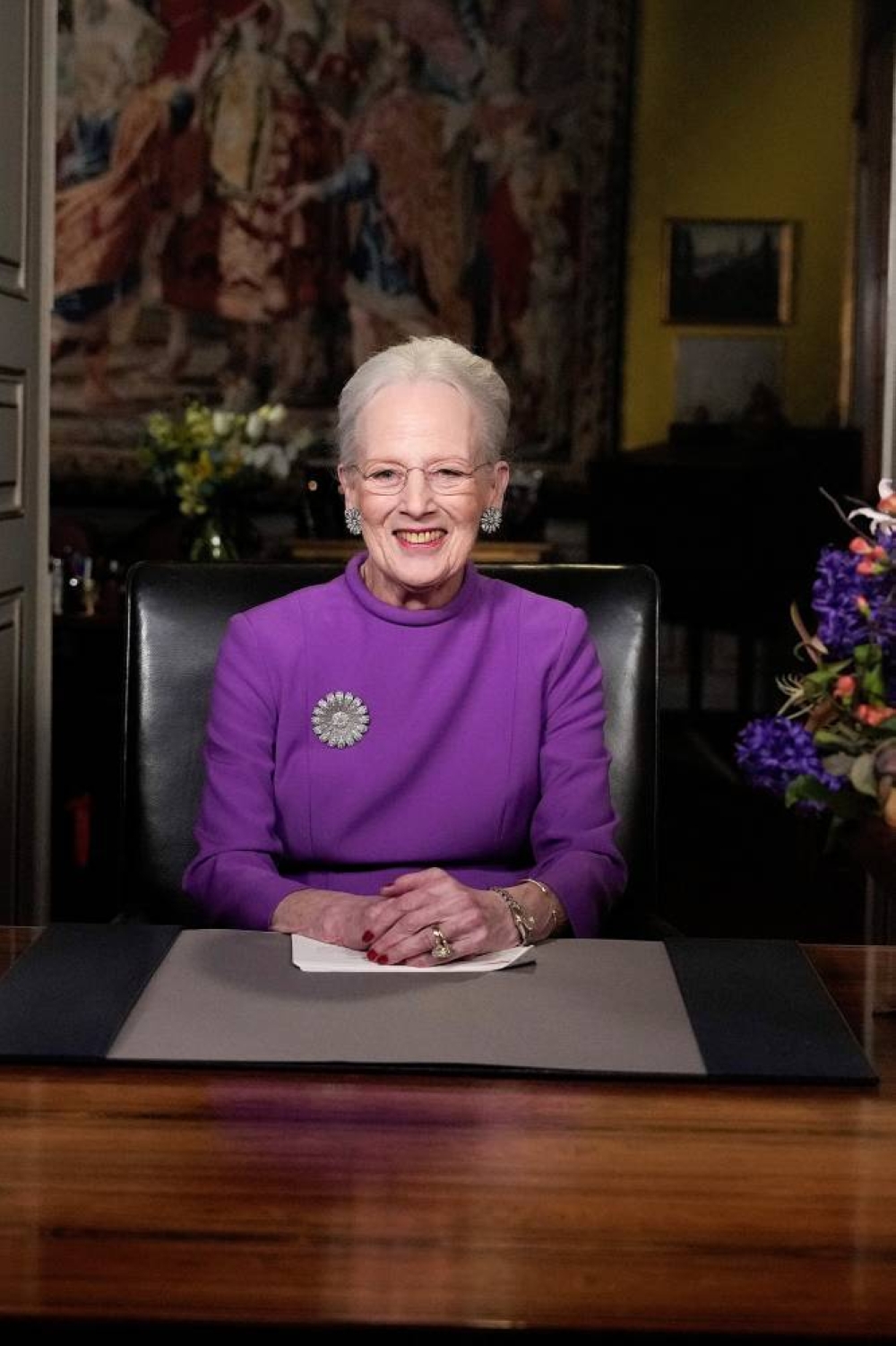 Queen Margrethe II gives a New Year's speech from Christian IX's Palace, Amalienborg Castle, in Copenhagen, Denmark on Sunday. Keld Navntoft/Ritzau Scanpix/via REUTERS