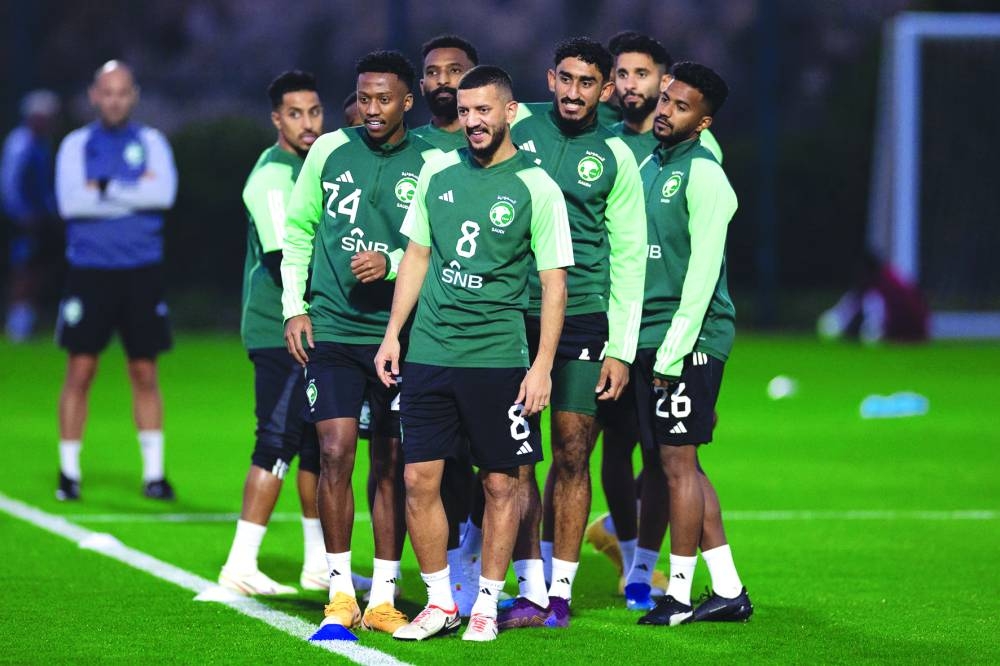Saudi Arabia players at a training camp in Sealine on Wednesday.