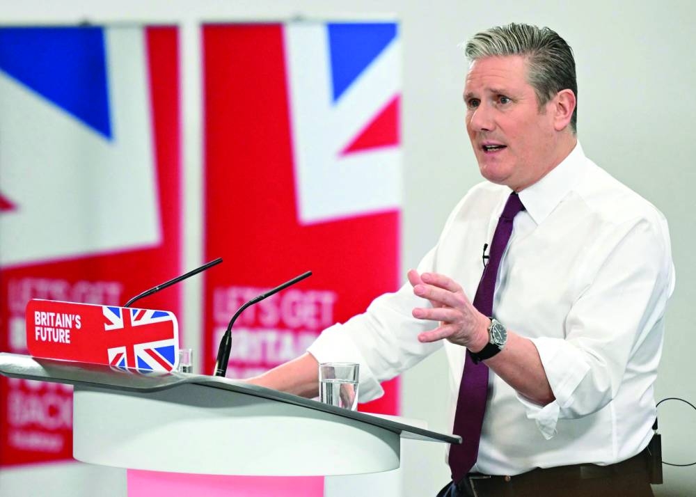Labour Party leader Keir Starmer delivers a speech at the National Composites Centre at the Bristol and Bath Science Park in Bristol, southwest England.