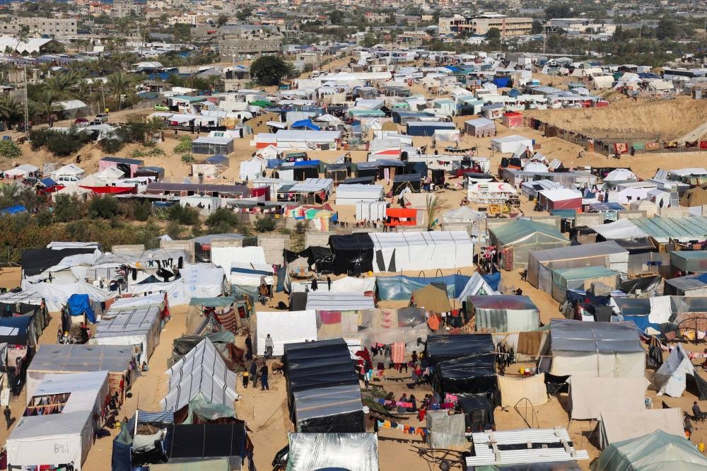 A general view of a tent camp sheltering displaced Palestinians, who fled their homes due to Israeli strikes in Rafah, southern Gaza Strip, on Friday. REUTERS