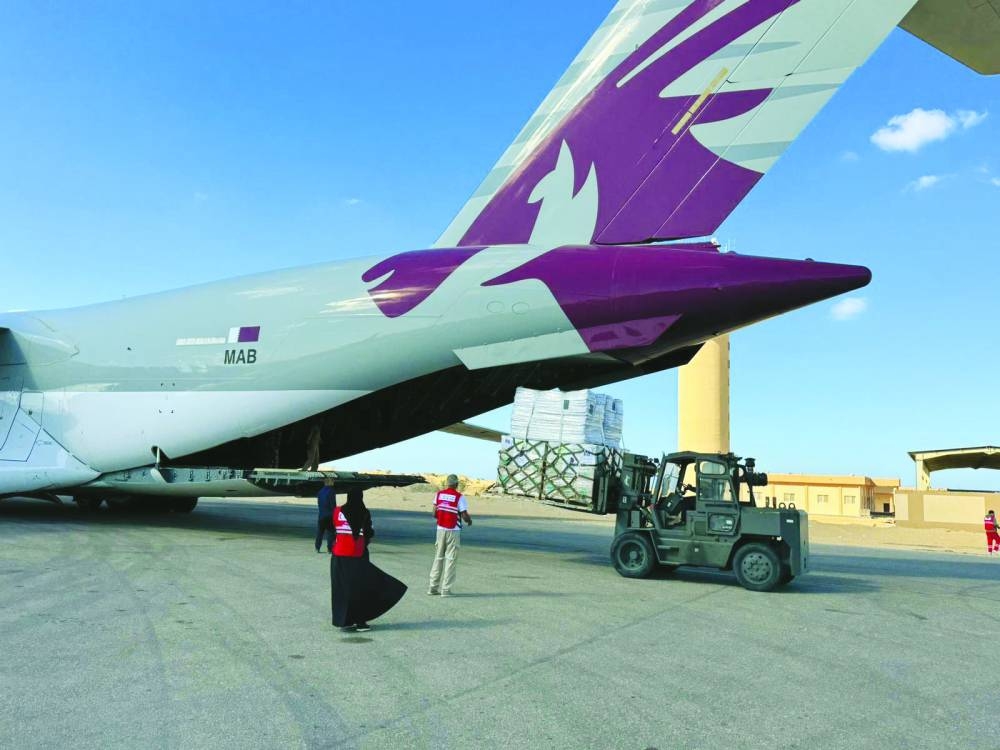 The aid includes shelter supplies and food items provided by Qatar Fund For Development and Qatar Charity.