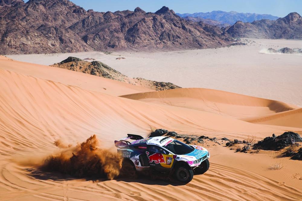 Prodrive’s Qatari driver Nasser al-Attiyah and his French co-driver Mathieu Baumel in action during the 27km prologue stage at the Dakar Rally in Al-Ula, Saudi Arabia, on Friday.