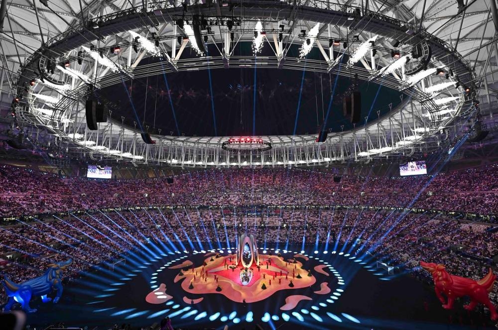 General view of a performance during the opening ceremony of the AFC 2023 Asian Cup group A Opening Match between Qatar and Lebanon in Lusail, Qatar, Friday.