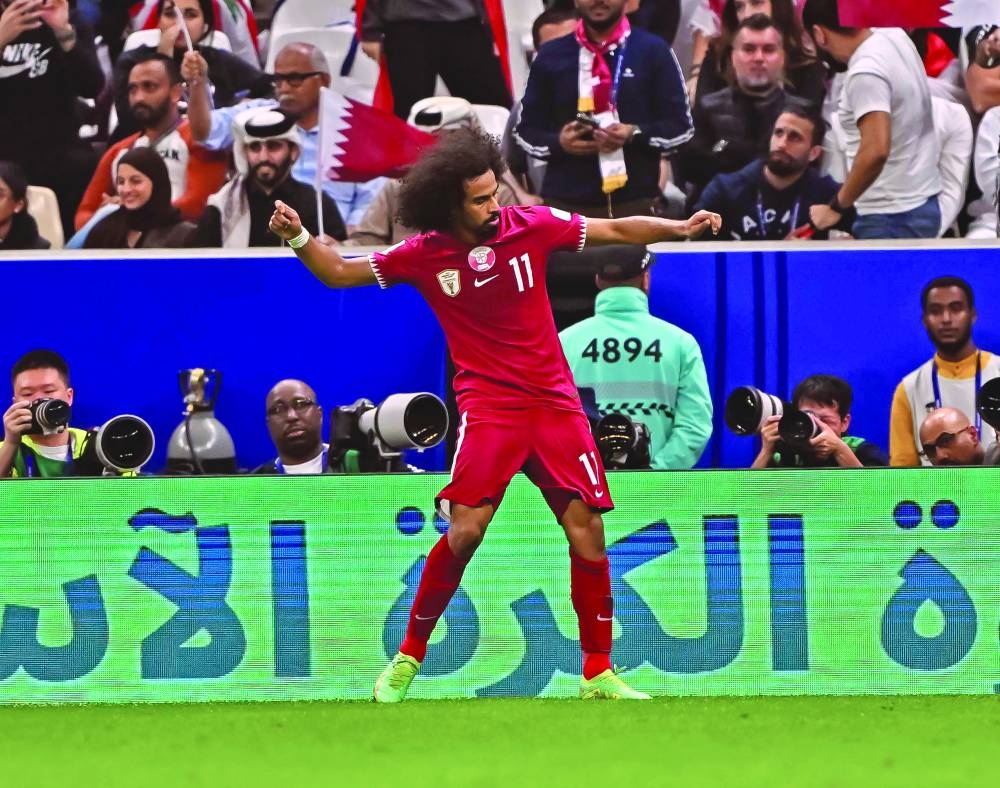 Qatar Striker Akram Afif Celebrates One Of His Two Goals Against Lebanon On The First Day Of The AFC Asian Cup 2023 At Lusail Stadium Friday. Qatar, The Defending Champions, Won The Group A Clash 3-0 After A Double By Afif And Goal By Almoez Ali.
PICTURE: Naushad Thekkayil