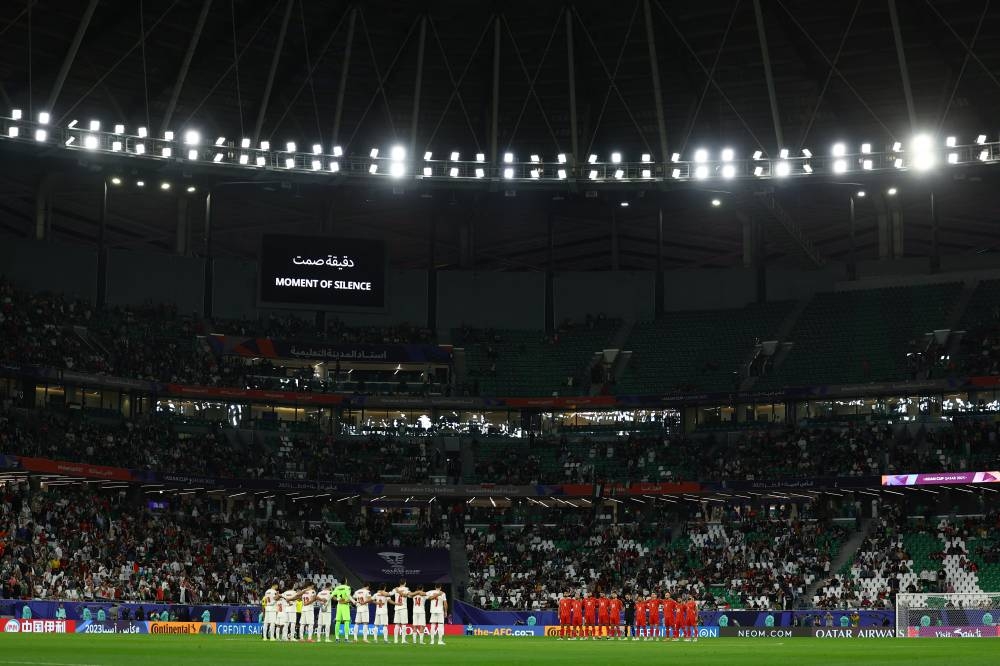 General view during a minute's silence for Palestinian victims of the war in Gaza. REUTERS