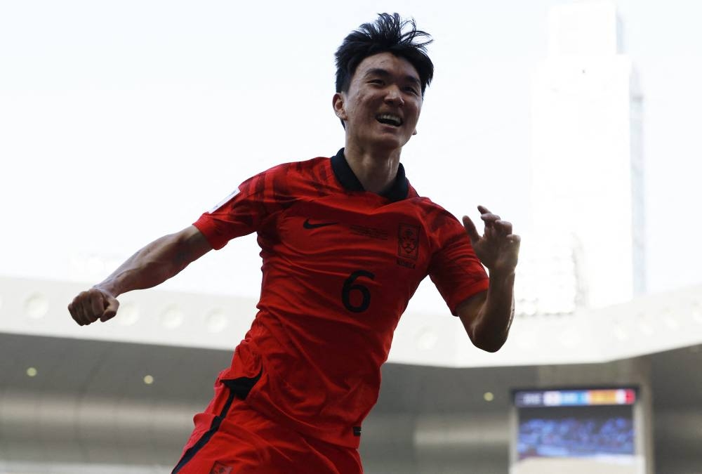 South Korea's Hwang In-beom celebrates after scoring their first goal. REUTERS