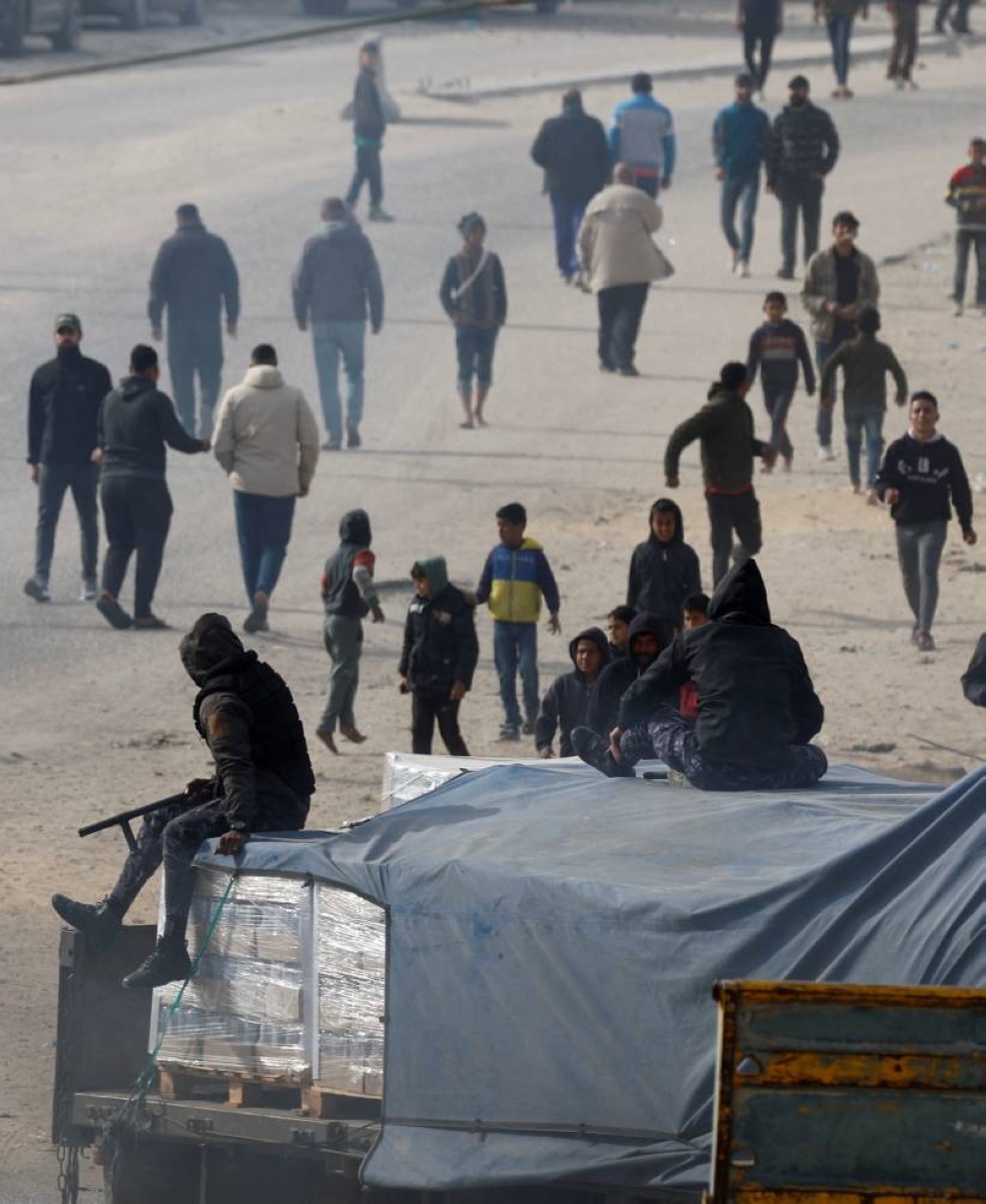 Trucks carrying aid arrive in Rafah in the southern Gaza Strip on Wednesday. REUTERS