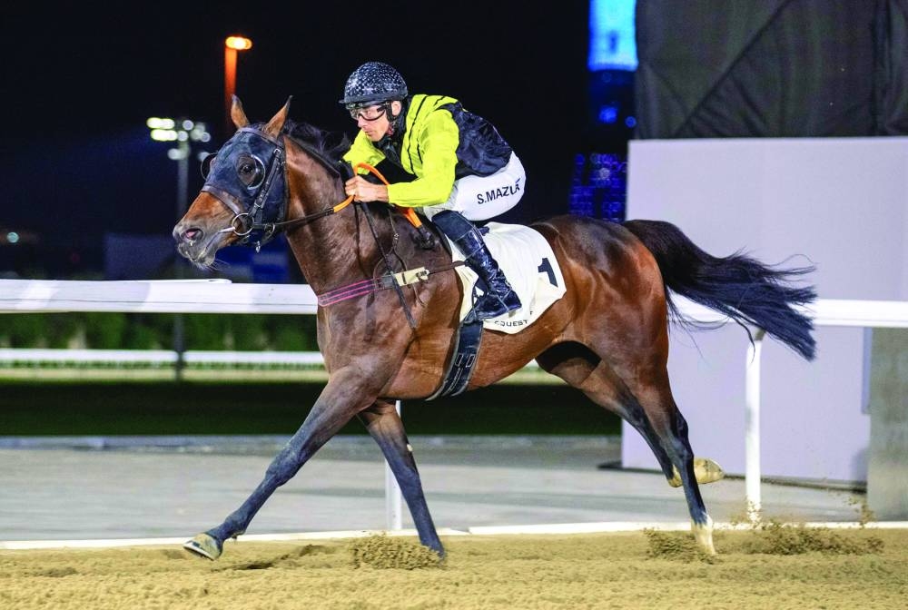Jockey Szczepan Mazur guides Posuelo Py to Al Kharrara Cup win on Wednesday.