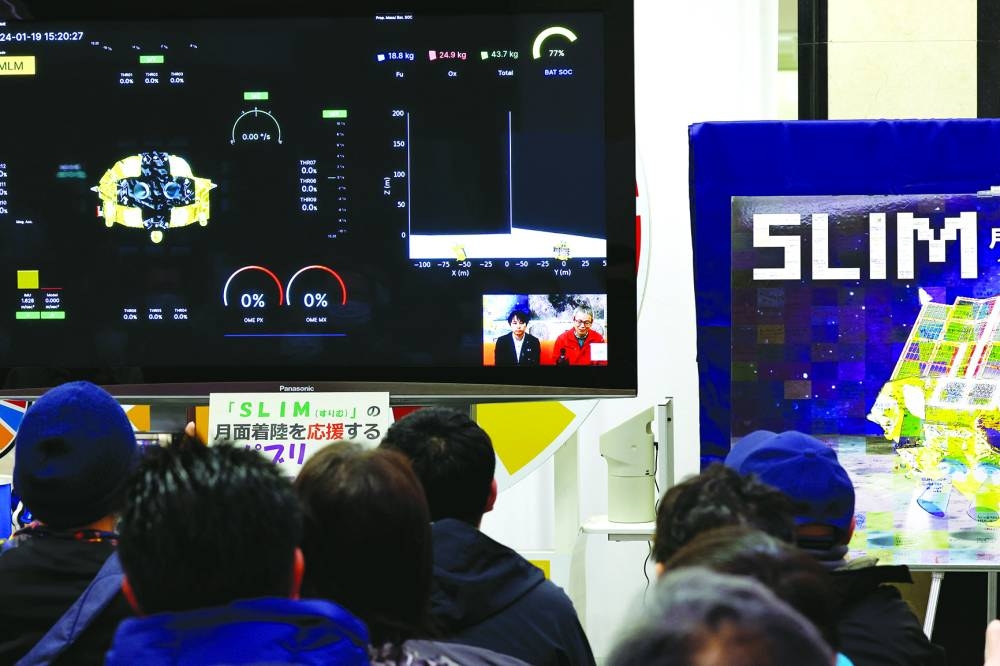 
People watch the Smart Lander for Investigating Moon (SLIM)’s landing on the moon in a public viewing event in Sagamihara, south of Tokyo. 