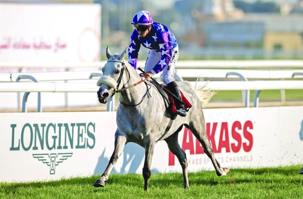 Maxime Guyon guides Mkaee’lat Al Shahania to victory.