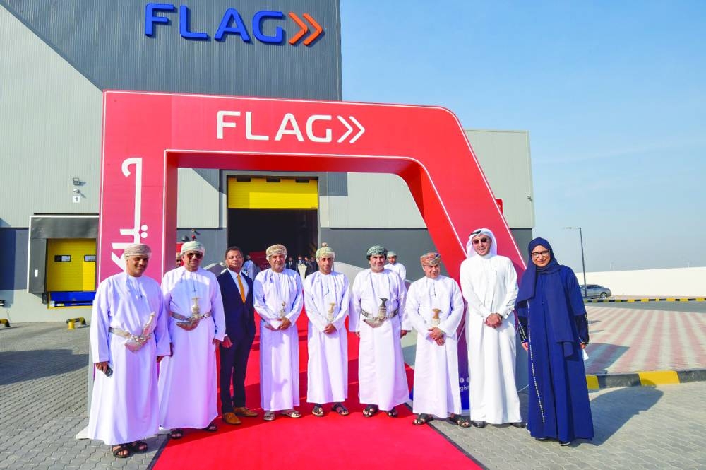 Qatari and Omani dignitaries at the GWC's wholly-owned subsidiary FLAG's state-of-the-art logistics facility at Khazaen Economic City in Oman.
