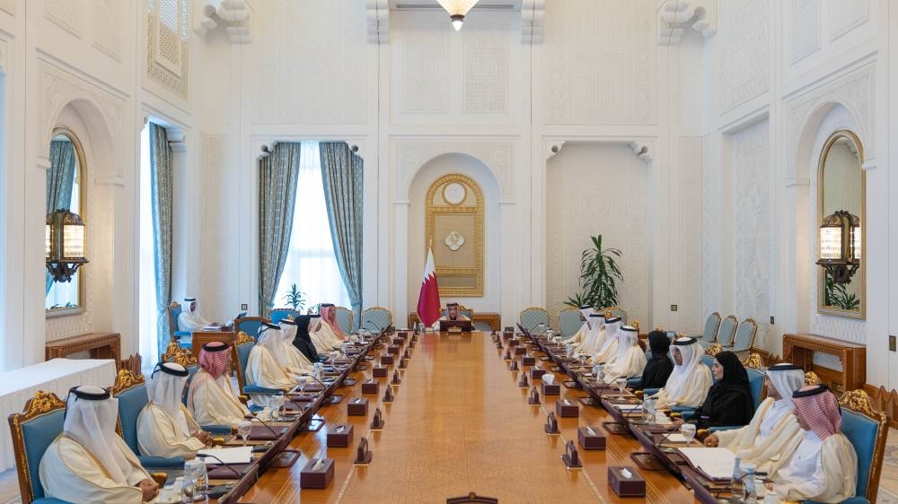 HE the Prime Minister and Minister of Foreign Affairs Sheikh Mohamed bin Abdulrahman bin Jassim al-Thani chairs the Cabinet's regular meeting at the Amiri Diwan Wednesday.