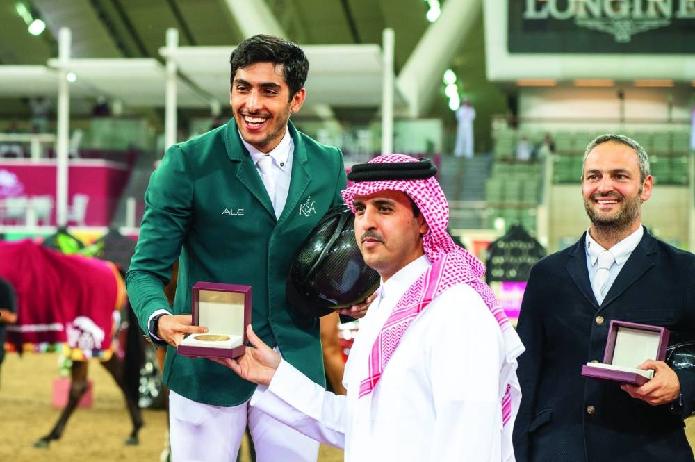 
Saudi Arabia’s Abdulrahman Alrajhi receives his medal after winning the 1.45m CSI5* class. 