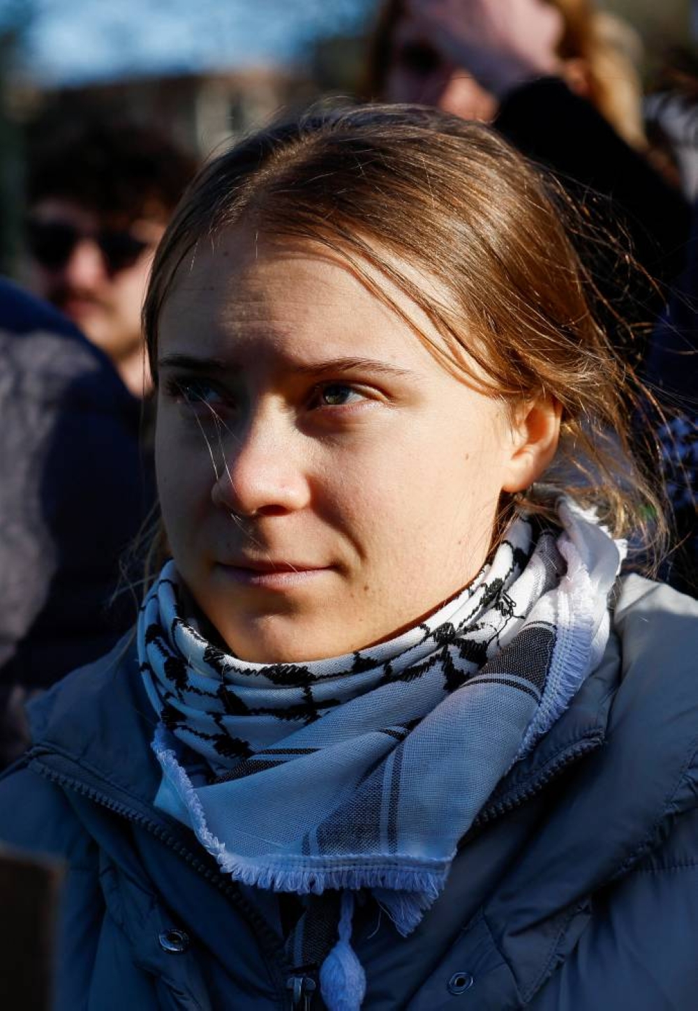 Swedish climate activist Greta Thunberg attends a protest outside the International Court of Justice (ICJ) as judges rule on emergency measures against Israel following accusations by South Africa that the Israeli military operation in Gaza is a state-led genocide, in The Hague, Netherlands, on Friday. REUTERS