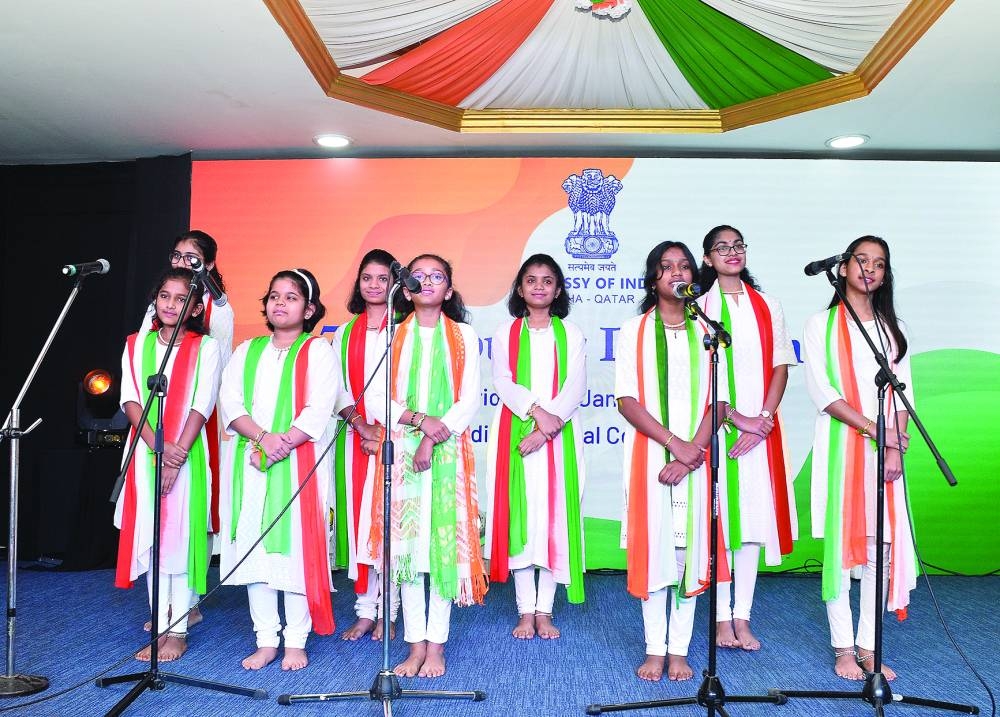 Children singing a patriotic song.
