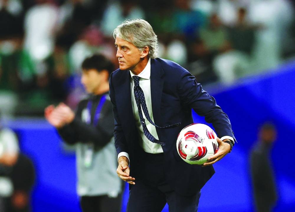 
Saudi Arabia coach Roberto Mancini on the touchline during his team’s AFC Asian Cup Qatar 2023 match against Thailand at Education City Stadium, Al Rayyan. (Reuters) 