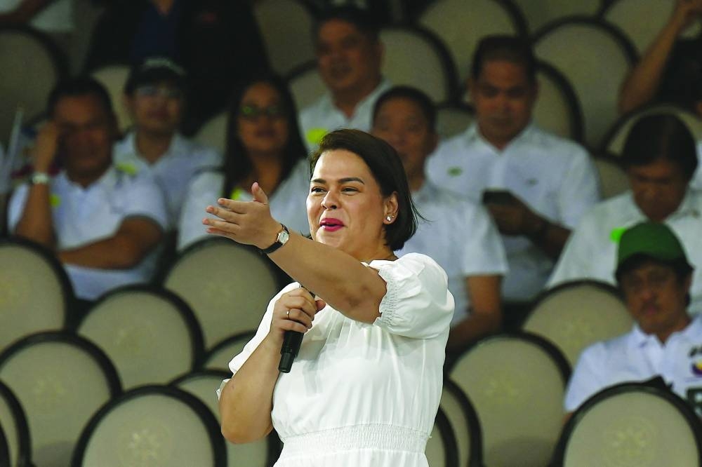 Philippine Vice-President Sara Duterte speaks during the kick-off rally for the New Philippines movement at Quirino Grandstand in Manila yesterday.
