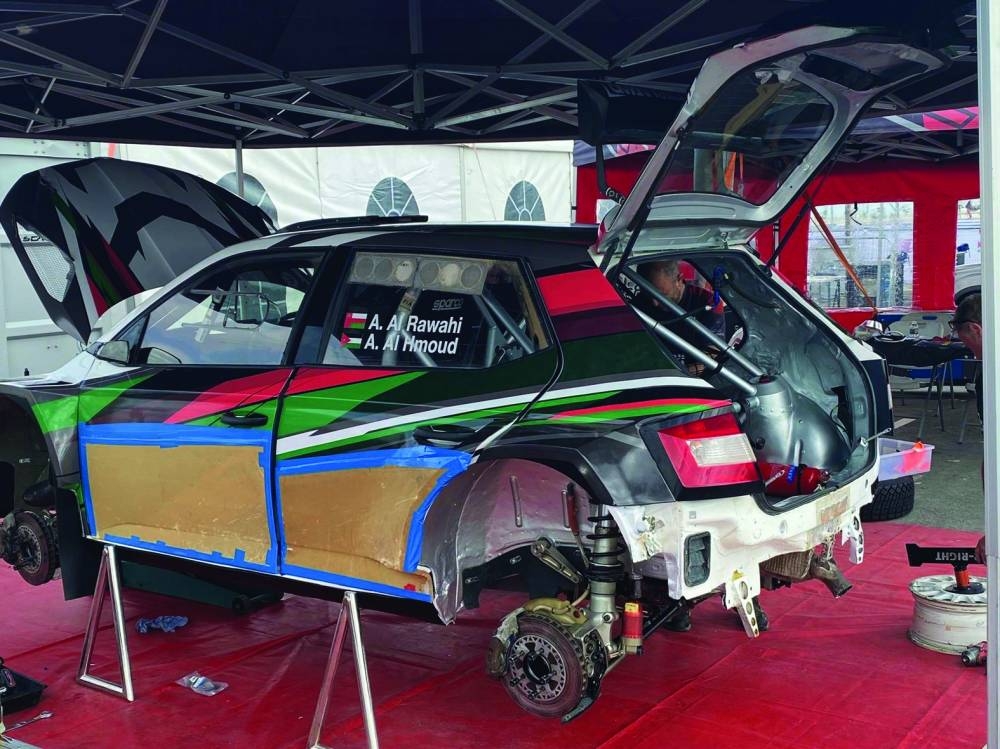 
 Abdullah al-Rawahi’s car undergoes pre-event preparation. 