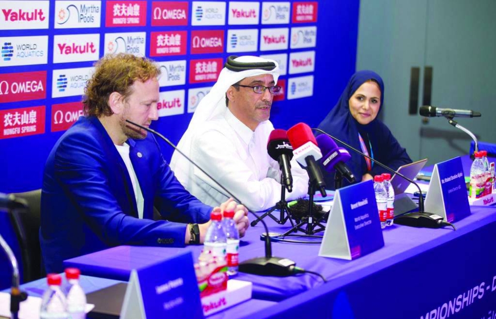  Officials address a news conference.