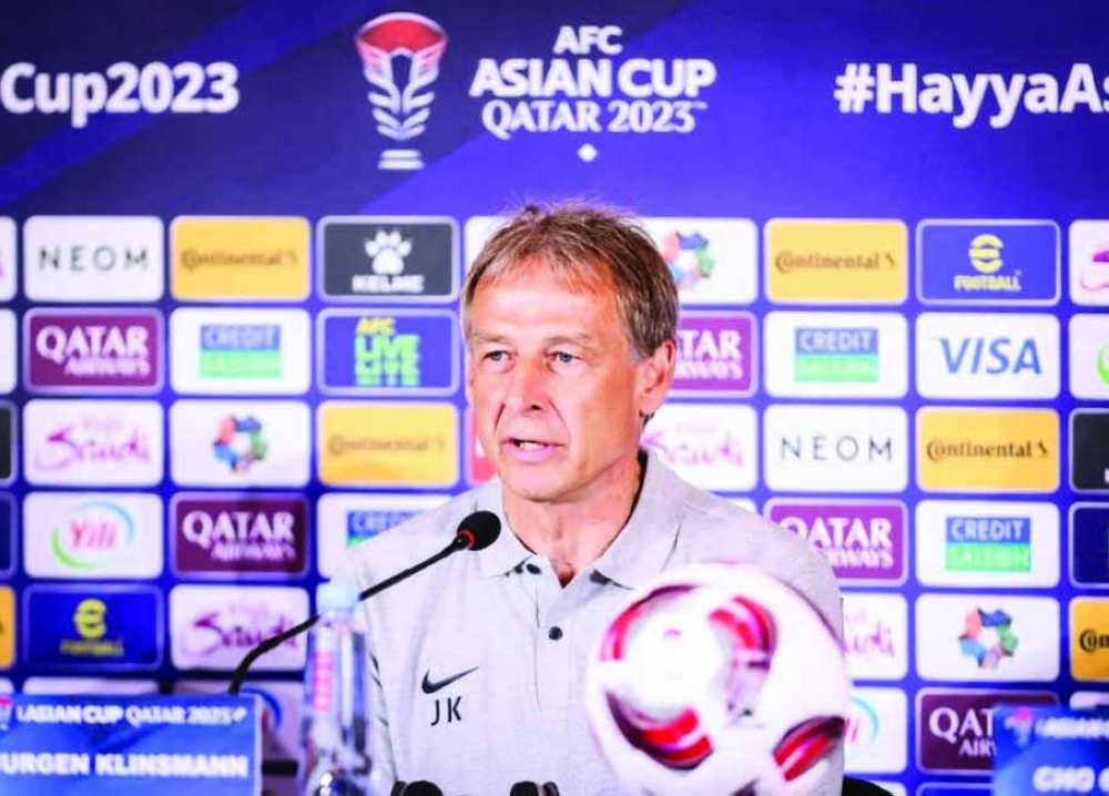 South Korea coach Jurgen Klinsmann on Thursday addresses a news conference ahead of his team’s AFC Asian Cup quarter-final against Australia. The last eight tie will be played at Al Janoub Stadium on Friday.