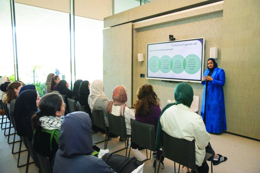 Dr Sohaira Siddiqui addresses a group of visitors Sunday.