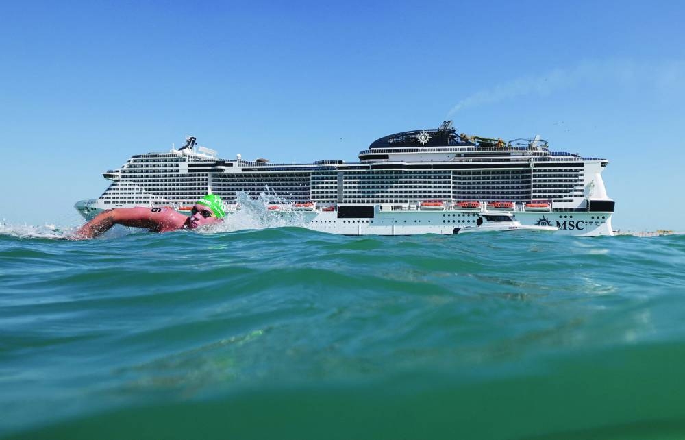 Hungary’s Kristof Rasovszky in action during the men’s 10km final Open Water Swimming at the World Aquatics Championships at Old Doha Port yesterday. (Reuters)
