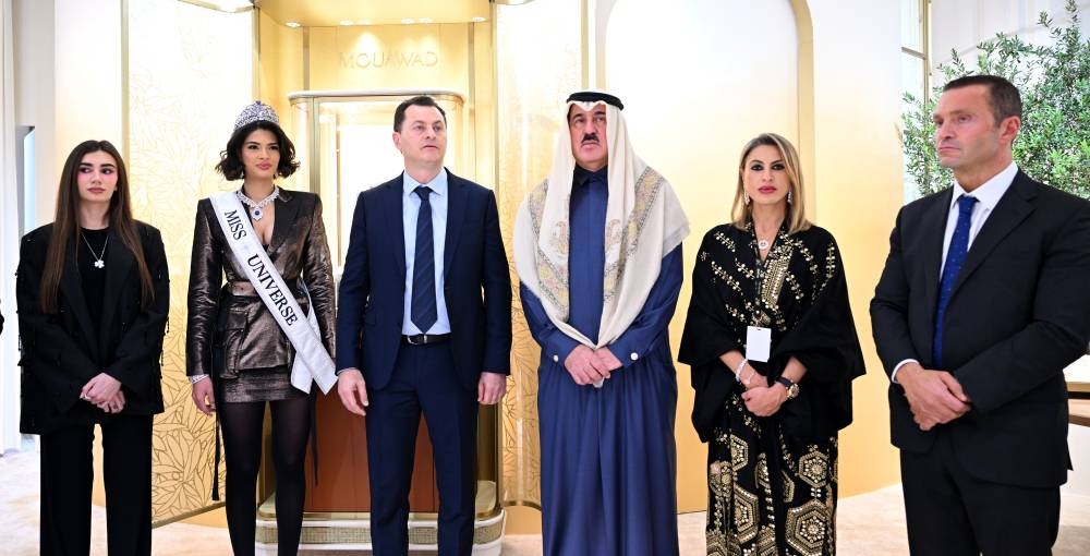 The Alfardan and Mouawad families, along with Miss Universe 2023 Sheynnis Palacios, at the event Tuesday at the 20th DJWE.