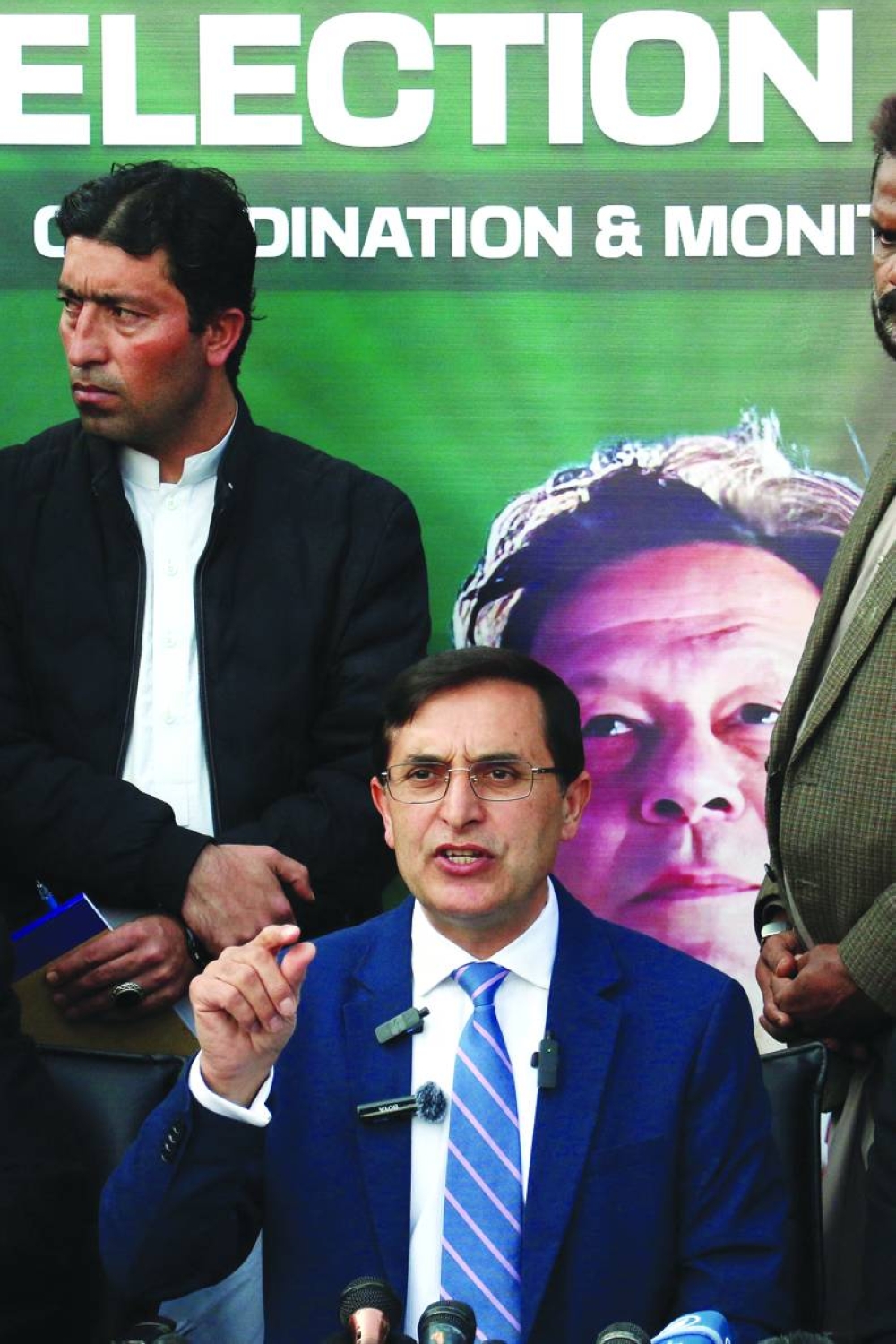 Pakistan Tehreek-e-Insaf (PTI) party’s chief Gohar Khan gestures during a press conference in Islamabad yesterday. (AFP)