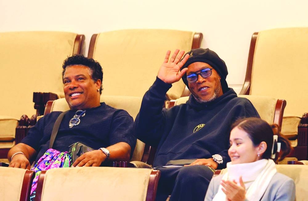 Former Brazilian footballer Ronaldinho (centre) at the Qatar TotalEnergies Open on Thursday.