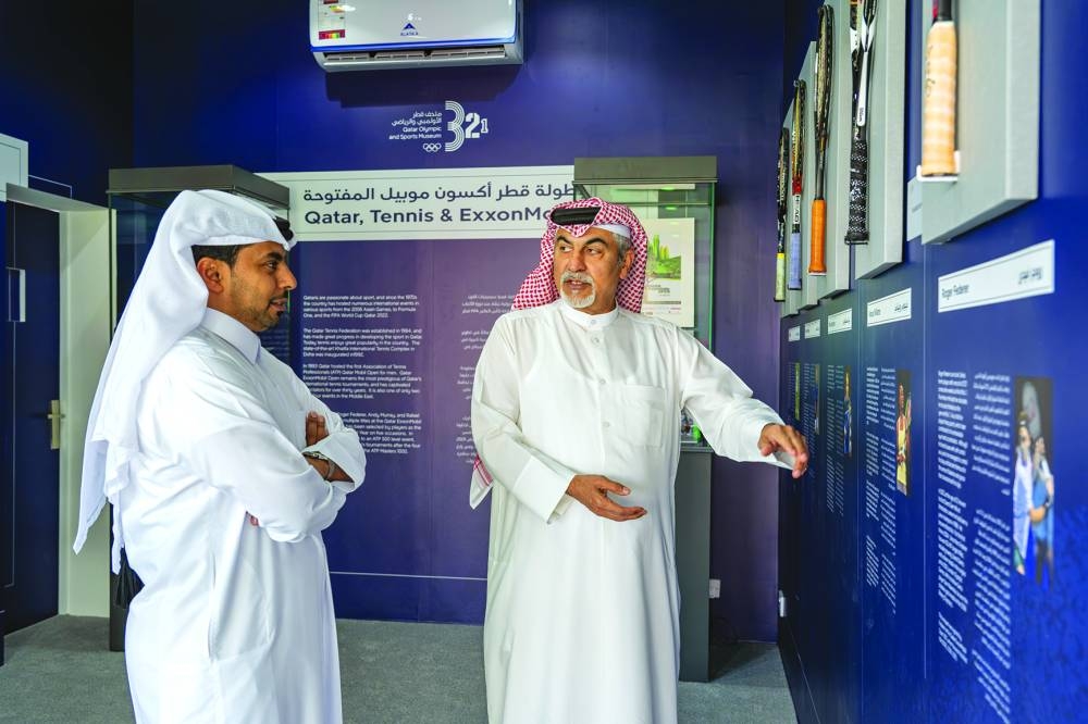 Abdulla Yousuf al-Mulla, Director, 3-2-1 Qatar Olympic and Sports Museum, is seen with Rashid Al-Khayareen, Vice-President Strategic Relations – ExxonMobil Qatar, in Doha.