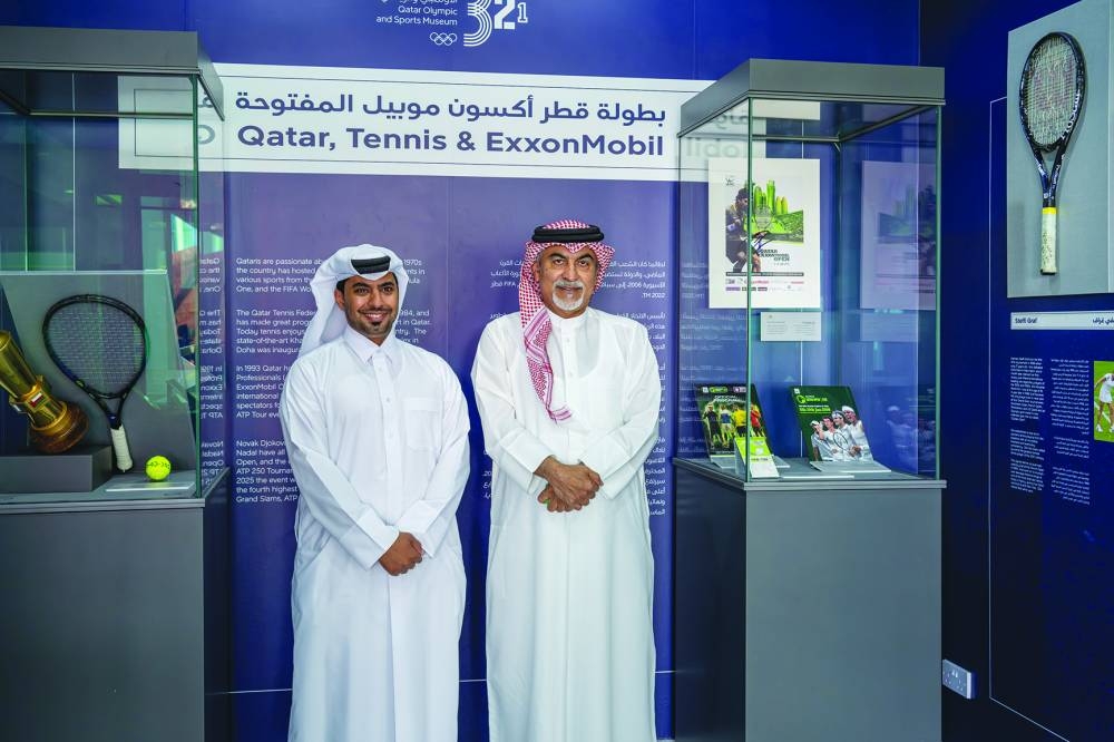 Abdulla Yousuf al-Mulla, Director, 3-2-1 Qatar Olympic and Sports Museum, is seen with Rashid Al-Khayareen, Vice-President Strategic Relations – ExxonMobil Qatar, in Doha.