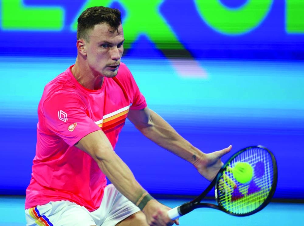 Marton Fucsovics in action against Spain’s Roberto Bautista Agut on Monday. Fucsovics won 6-1, 6-3.