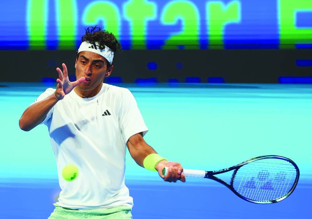 
Jordan’s Abdullah Shelbayh plays a forehand during his match against Australia’s Alexei Popyrin on Monday. 