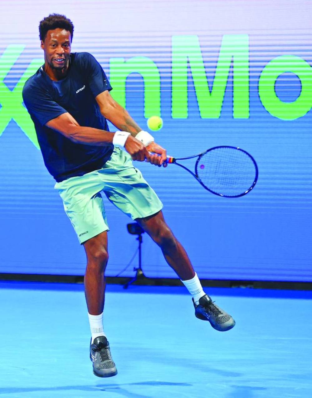 France’s Gael Monfils in action against compatriot Ugo Humbert on Thursday.