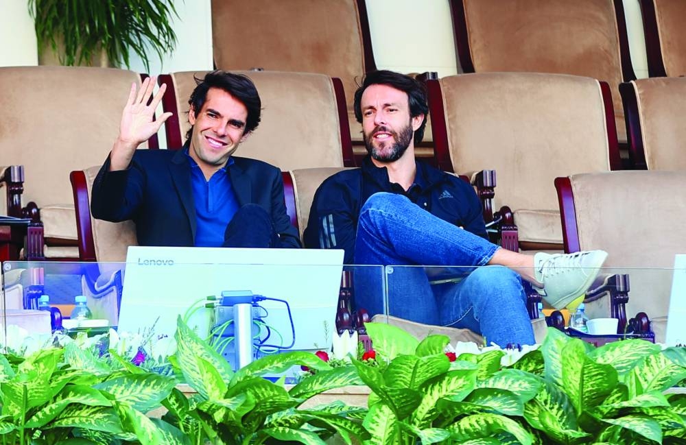 Brazilian footballer Kaka (left) enjoying Qatar Exxonmobil Open quarter-finals on Thursday.