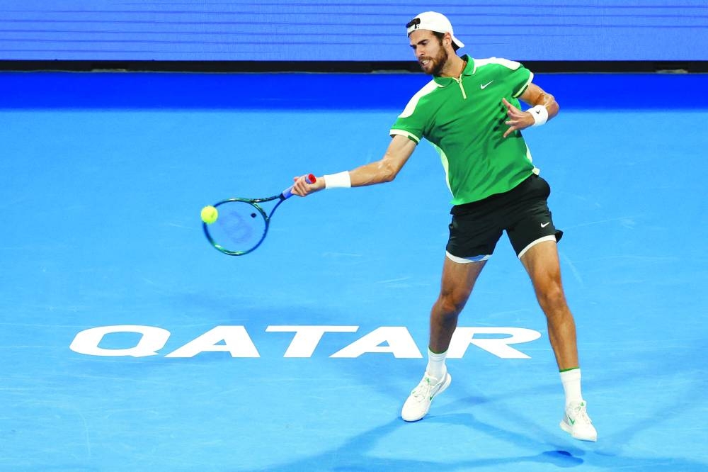
Russia’s Karen Khachanov whips a forehand during his match against Australia’s Alexei Popyrin. (AFP) 