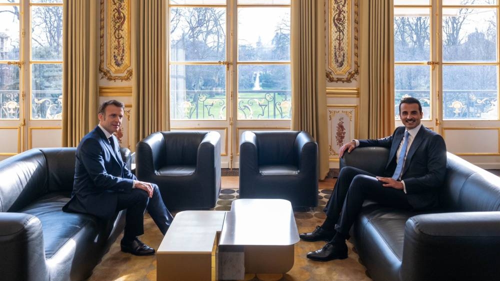 His Highness the Amir Sheikh Tamim bin Hamad Al-Thani holds official talks with the French President Emmanuel Macron.