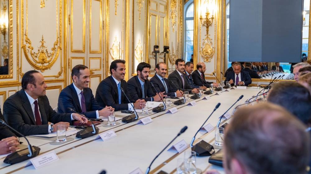 His Highness the Amir Sheikh Tamim bin Hamad Al-Thani holds official talks with the French President Emmanuel Macron.