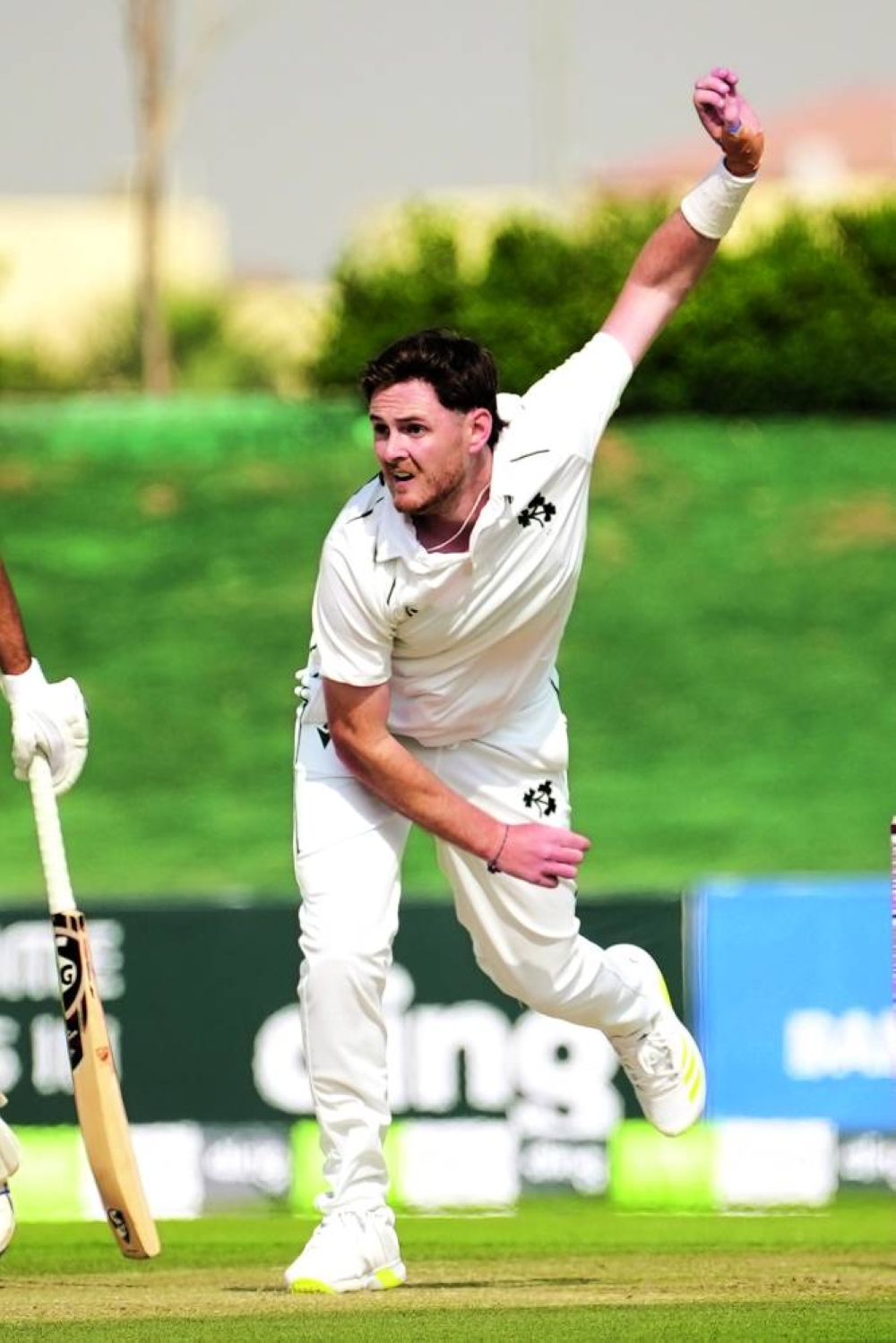 Mark Adair of Ireland in action on day one of the one-off Test against Afghanistan in Abu Dhabi, UAE, on Wednesday. (@cricketireland)
