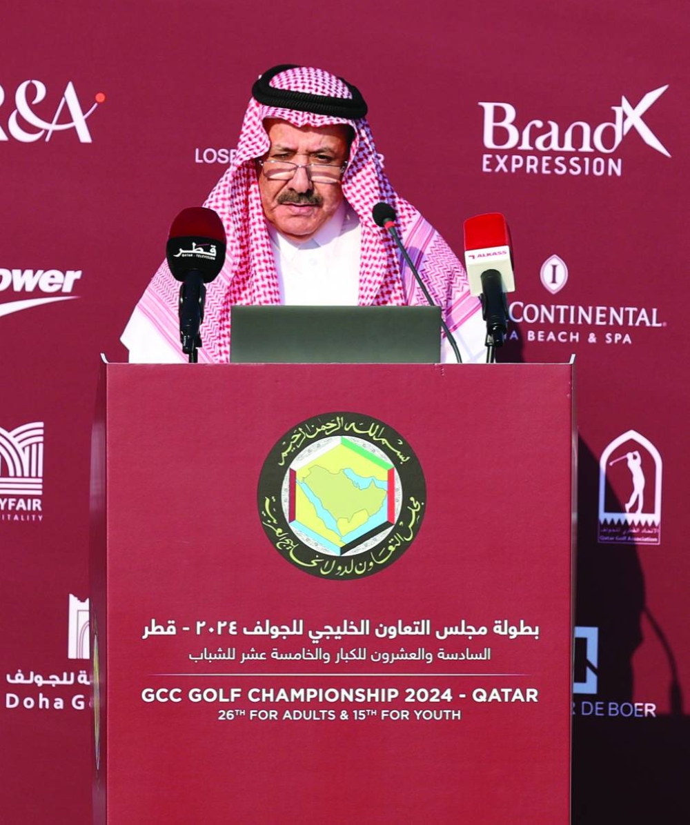 
Qatar Golf Association President Hassan Nasser al-Naimi speaks during the opening  ceremony. 