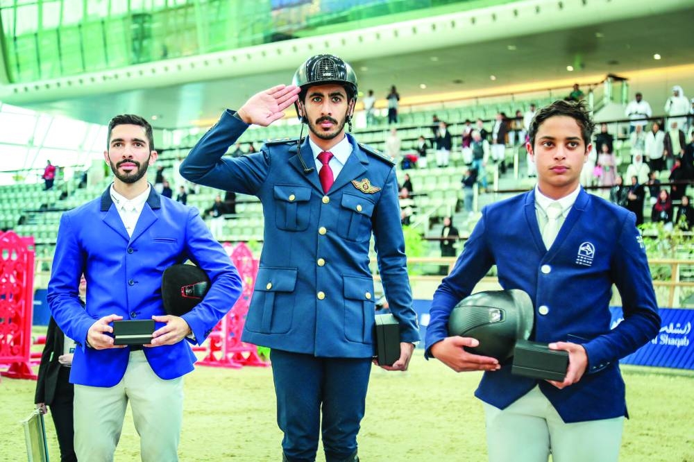 The CSI1* 1.20m against the clock class was won by Saeed Hamad Juma (centre). Hussain Alkharafi was second (right), while Khalid Mohamed al-Emadi finished third.