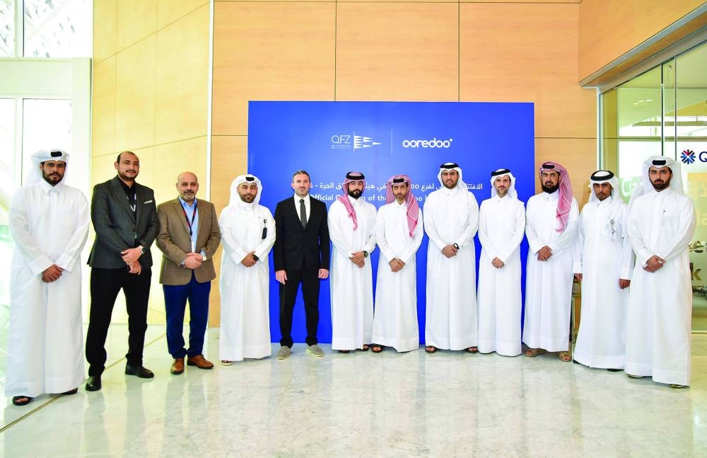 Ooredoo and QFZ officials during the opening of the Ooredoo Centre at the Investor Relations Centre at the Business Innovation Park (BIP) in Ras Bufontas Free Zone.