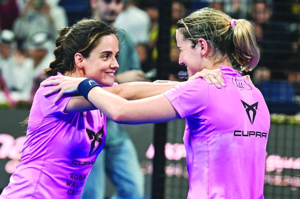 Paula Josemaria and Ariana Sanchez celebrate after beating Gemma Triay and Claudia Fernandez in the final of the women’s competition. Josemaria and Sanchez won 6-3, 6-1.