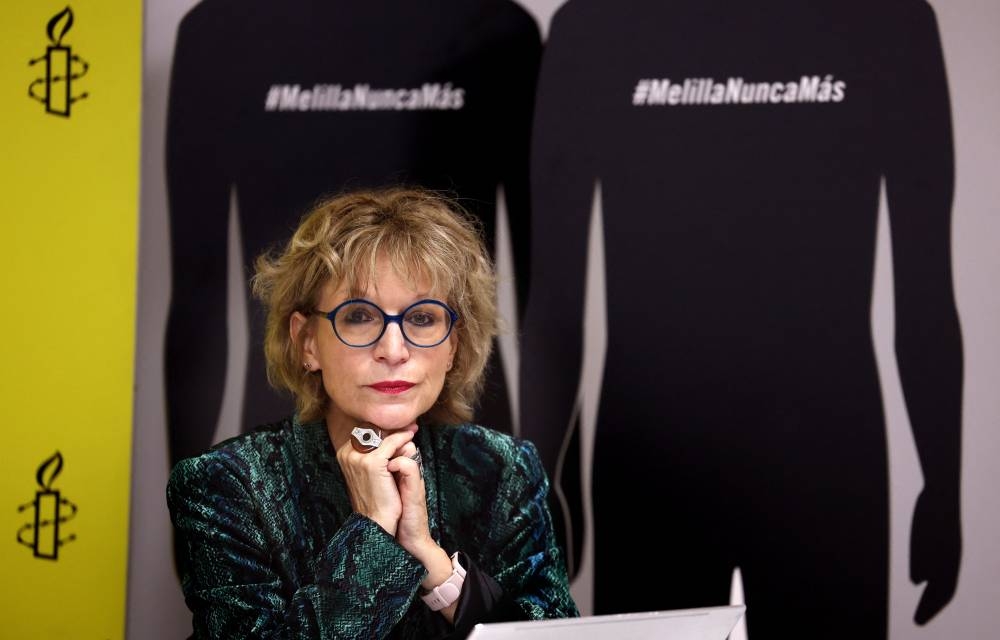 Amnesty International Secretary General Agnes Callamard gives a press conference in Madrid on December 13, 2022. Efforts to deliver aid to war-torn Gaza by constructing a seaport or through airdrops are a sign of international powerlessness, the head of Amnesty International said Wednesday in Madrid. AFP