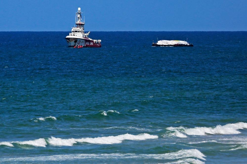 The Open Arms maritime vessel that set sail from Larnaca in Cyprus carrying humanitarian aid approaches the coast of Gaza City on Friday. AFP